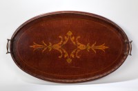 Lot 323 - EDWARDIAN MAHOGANY MARQUETRY OVAL BUTLER'S...