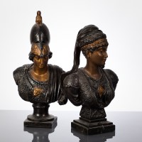 Lot 347 - PAIR OF SPELTER BUSTS OF A GREEK GOD AND...