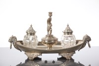 Lot 358 - EDWARDIAN SILVER PLATED DESK INKSTAND the...