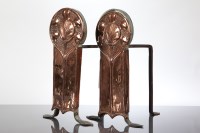 Lot 360 - PAIR OF ARTS & CRAFTS HAMMERED COPPER FIRE...