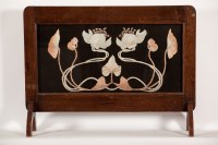 Lot 365 - ART NOUVEAU OAK FRAMED FIRE SCREEN with silk...