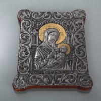 Lot 429 - PEWTER AND BRASS ICON of Virgin Mary and...