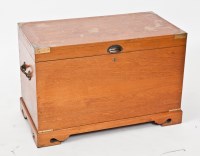 Lot 333 - VICTORIAN TEAK TRUNK with brass carrying...