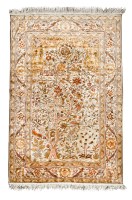 Lot 359 - PERSIAN SILK PRAYER RUG with ivory ground and...