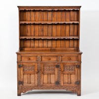 Lot 405 - 1920'S CARVED OAK DRESSER the plate rack above...