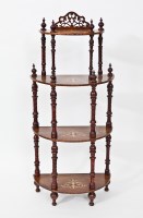 Lot 459 - VICTORIAN WALNUT MARQUETRY DEMILUNE WHATNOT...
