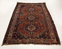 Lot 487 - CAUCASIAN RUG with single row of lozenges on a...