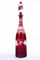 Lot 550 - VICTORIAN ETCHED CRANBERRY GLASS DECANTER with...