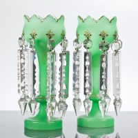 Lot 251 - PAIR OF GREEN AND GILT CANDLE LUSTRES...