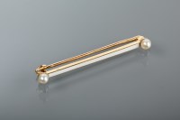 Lot 1124 - CARTIER ENAMEL AND SEED PEARL BAR BROOCH with...