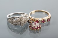Lot 1165 - RUBY AND DIAMOND RING AND PENDANT the ring set...