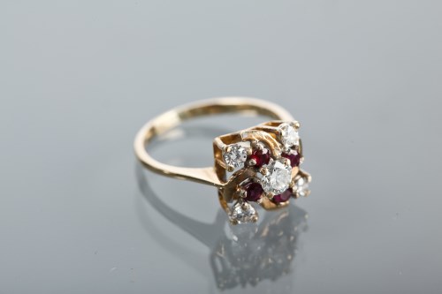 Lot 1210 - UNUSUAL RUBY AND DIAMOND CLUSTER RING the...