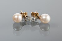 Lot 1214 - PAIR OF PEARL AND DIAMOND EARRINGS each formed...