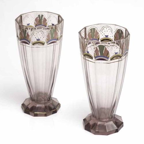 Lot 613 - PAIR OF ART DECO AMETHYST GLASS VASES with...