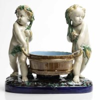 Lot 615 - VICTORIAN MINTON MAJOLICA CENTREPIECE modelled...