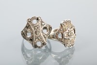 Lot 1347 - TWO ART DECO SILVER MARCASITE SET RINGS each...