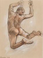 Lot 1675 - PETER HOWSON OBE, FALLING STAR mixed media on...