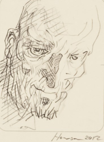 Lot 1685 - PETER HOWSON OBE, SELF-PORTRAIT pencil on...