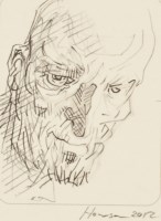 Lot 1685 - PETER HOWSON OBE, SELF-PORTRAIT pencil on...