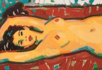 Lot 1707 - * JOAN GILLESPIE, NUDE RECUMBENT oil on board,...