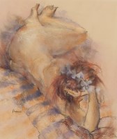 Lot 1923 - * MARION DRUMMOND, FORESHORTENED NUDE pastel...