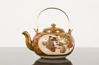 Lot 3 - JAPANESE SATSUMA TEAPOT decorated with figures...