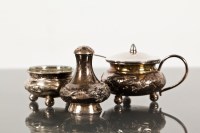 Lot 18 - CHINESE SILVER THREE PIECE CONDIMENT SET...