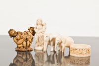 Lot 20 - INDIAN IVORY FIGURE, ELEPHANTS AND ANOTHER...