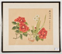 Lot 61 - TWO CHINESE WATERCOLOURS OF FLOWERS painted on...
