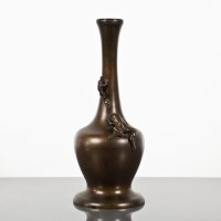 Lot 84 - JAPANESE BRONZE VASE with tall narrow neck and...