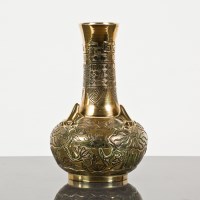 Lot 107 - CHINESE BRASS VASE with frogs in relief and...