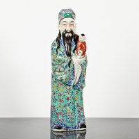 Lot 123 - CHINESE POLYCHROME CERAMIC FIGURE of a...