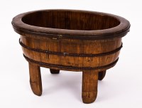 Lot 124 - CHINESE WOODEN BATH of oval form, the interior...