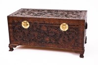 Lot 130 - CHINESE CARVED WOOD CHEST with elaborate...