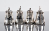 Lot 144 - FOUR PERSIAN NIELLO SILVER CONDIMENTS 4cm high