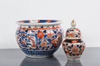 Lot 145A - JAPANESE IMARI PLANTER AND LIDDED VASE the...