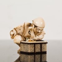 Lot 156 - JAPANESE IVORY SHIBAYAMA NETSUKE modelled in...
