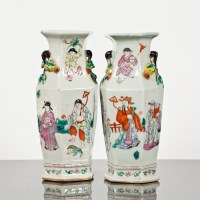 Lot 158 - PAIR OF CHINESE FAMILLE ROSE VASES of...