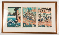 Lot 159 - LARGE JAPANESE WOODBLOCK TRIPTYCH of warriors...