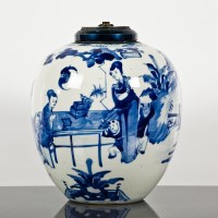 Lot 169 - CHINESE BLUE AND WHITE GINGER JAR converted to...