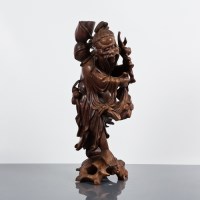 Lot 173A - CHINESE ROOTWOOD FIGURE of a male carrying...