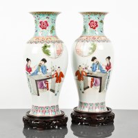 Lot 185 - PAIR OF CHINESE FAMILLE ROSE PORCELAIN VASES...