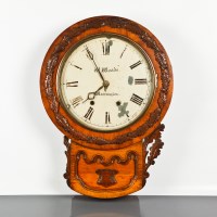Lot 261 - VICTORIAN CARVED OAK DROP DIAL CLOCK maker...