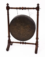 Lot 358 - LATE VICTORIAN OAK FRAMED GONG with turned...