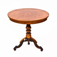 Lot 371 - VICTORIAN CIRCULAR MARQUETRY WALNUT TRIPOD...