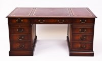 Lot 384 - MODERN MAHOGANY PEDESTAL DESK with red leather...