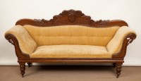 Lot 429 - VICTORIAN CARVED MAHOGANY SETTEE with scroll...