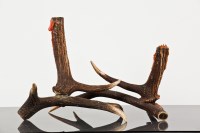 Lot 576 - PAIR OF STAG ANTLER CANDLESTICKS the tallest...