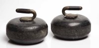 Lot 1055 - PAIR OF BLACK SERPENTINE CURLING STONES with...