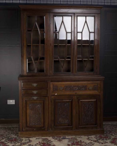 Lot 1065 - VICTORIAN WALNUT LIBRARY BOOKCASE WITH...
